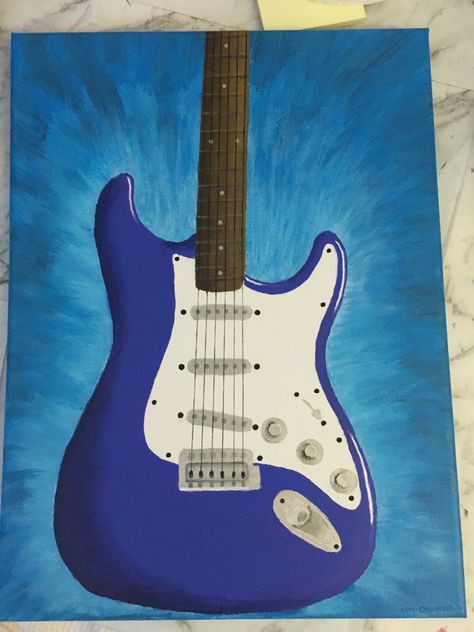 Guitar Painting Electric, Aesthetic Guitar Painting On Canvas, Electric Guitar Art Drawing, Easy Guitar Paintings, Electric Guitar Painting On Canvas, Painting Ideas Guitar, Guitar Painting On Canvas Easy, Guitar Painting Ideas, Canvas Painting Music