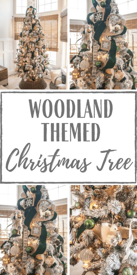 Christmas Tree Decor Blog Hop: Woodland Themed Tree Woodland Themed Christmas, Green Christmas Tree Decorations, Woodland Christmas Decor, Woodland Christmas Tree, Themed Christmas Tree, Christmas Lodge, Christmas Tree Tops, Farmhouse Christmas Tree, Wood Christmas Tree