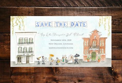 Custom New Orleans Watercolor Save-the-date New Orleans Save | Etsy The Crescent City, Bachelorette Weekend Invitations, Nola Wedding, Louisiana Wedding, Cottage Wedding, New Orleans Wedding, Second Line, Tie The Knot, Crescent City