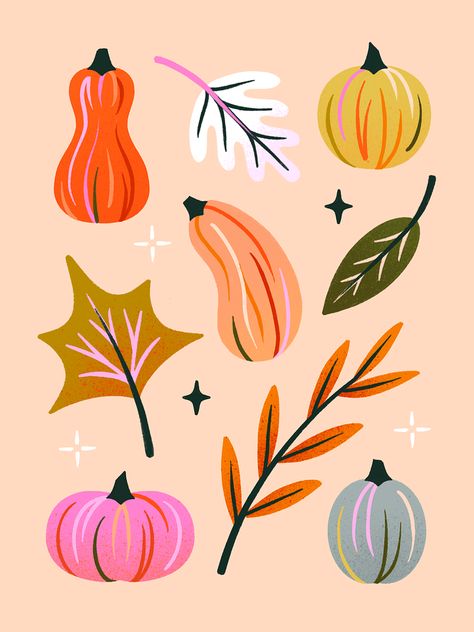 Pumpkins And Leaves, Pumpkin Illustration, Lettering Illustration, Procreate Ipad Art, Fall Graphic, Leaves Illustration, Pumpkin Leaves, Autumn Illustration, Fall Inspo