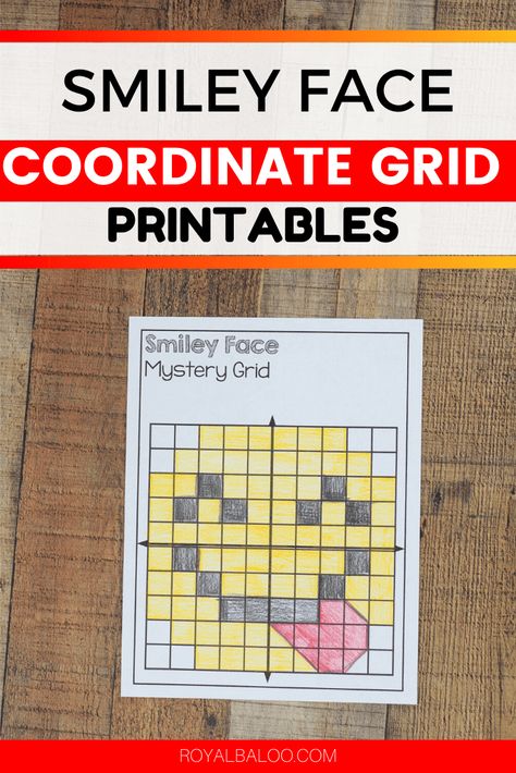 Smiley Face Mystery Coordinate Grid Printable Math Fun - Royal Baloo Graph Drawing, Grid Printable, Drawing Games For Kids, Grid Game, Coordinate Grid, Rene Descartes, Math Activities For Kids, Fun Math Activities, Dot Day