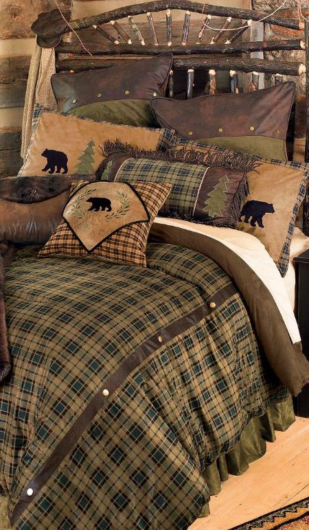 Alpine Bear Bedding Log Cabin Bedding, Cabin Bedding Sets, Rustic Cabin Interior, Colchas Country, Cabin Bedding, Bear Bedding, Lodge Bedroom, Rustic Bedding Sets, Lodge Bedding