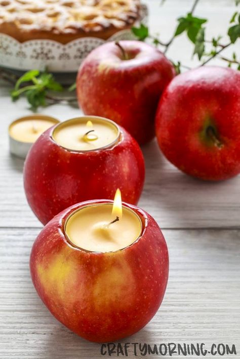 If you’re looking for a beautiful fall centerpiece, make these cute apple candles! Just use a drill paddle bit or just a knife and carve out a circle. Place the tea light inside and light it! Make sure to follow Crafty Morning on Facebook, Pinterest, and Instagram or subscribe to our Weekly Newsletter! :) This … Diy Christmas Napkins, Fall Candle Centerpieces, Decoupage Candles, Block Pumpkins, Diy Apple, Crafty Morning, Centerpiece Craft, Craft To Make, Friendsgiving Dinner