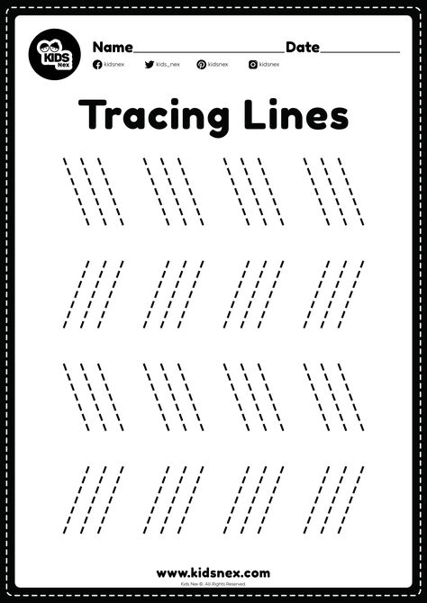 Slanting line worksheet tracing practice for kindergarten and preschoolers kids for educational activities in a free printable page. Tracing Lines Activities Preschool, Pattern Tracing Worksheet, Trace Lines Preschool Free Printable, Alphabet Worksheets Preschool Writing Practice, Playgroup Worksheets For Kids, Preschool Writing Printables, Line Tracing Worksheets Free Printables, Tracing Worksheets Preschool Free Printable, Slanting Lines Worksheets