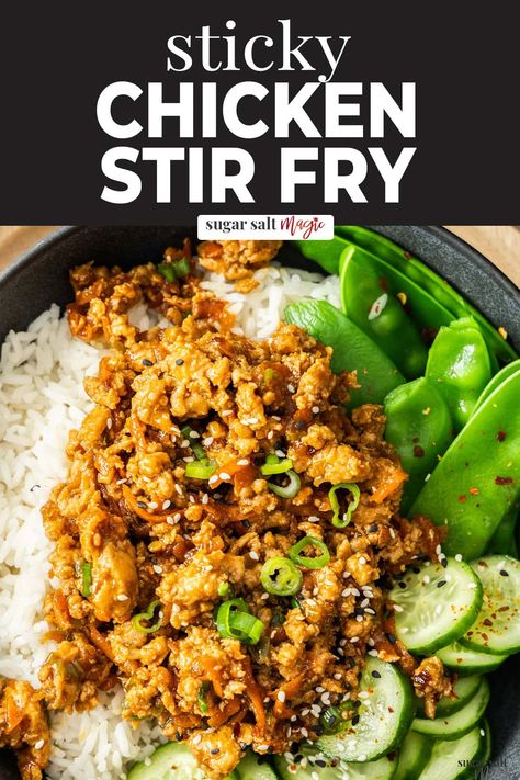 This sweet and savoury sticky chicken mince stir fry is absolutely delicious and so easy to make. Ready in 20 minutes it's great for a midweek dinner. Asian Minced Chicken, Minced Chicken Recipes Dinners, Minced Chicken Recipe, Healthy Midweek Meals, Chicken Mince Recipes Healthy, Minced Chicken Recipes Healthy, Mince Chicken Recipes, Easy Midweek Meals, Asian Ground Chicken Recipes