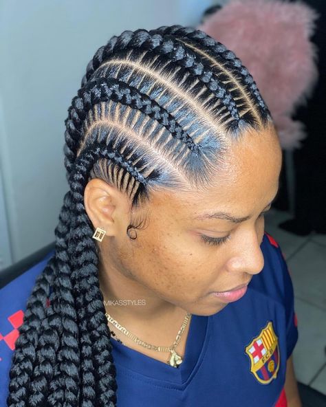 Cornrow Stitch Braid Styles, African Hair Braiding Styles Cornrows Natural Updo, Cornrolls Hairstyles Braids, Big Cornrows Hairstyles, Big Cornrows, Waterfall Hairstyle, Cornrows Braids For Black Women, Quick Braids, Hairstyles For Ladies