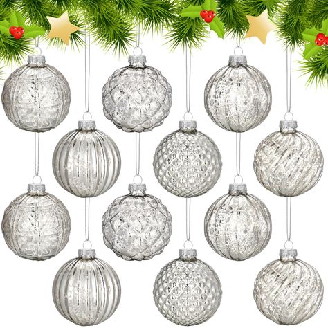 PRICES MAY VARY. Christmas Ball Ornaments Set: you will receive 12 pieces of Christmas glass ball ornaments, each measuring about 2.36 inches/ 6 cm in diameter, which is the ideal size for most Christmas trees, and you can hang them individually or mix and match with other ornaments to create a visually appealing display Glass Material: crafted from glass material, these vintage style Christmas glass ball ornaments are not only visually appealing but also suitable for long term use, not easy to Clear Ornament Christmas Tree, Christmas Tree With Clear Ornaments, Neiman Marcus Christmas Tree, Luxury Christmas Ornaments, Crystal Christmas Tree Decorations, Christmas Neutral Decor, French Country Christmas Tree, Silver Christmas Trees, Amazon Christmas Decor