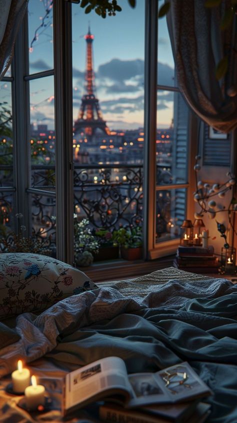 Cozy Paris Aesthetic, Bedrooms With Amazing Views, Aesthetic House Pictures, Paris From Window, Artist House Aesthetic, Parisian Artist Aesthetic, House Photography Interior, Happy Room Aesthetic, Bedroom View Aesthetic