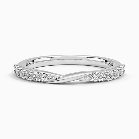 Luxe Lark Diamond Wedding Ring - 18K White Gold. A contemporary take on a classic style, this wedding band dazzles with shimmering diamonds that taper in size along the band while a lustrous, graceful twist takes center stage (1/4 total carat weight). Pave Ring With Wedding Band, White Gold Wedding Bands For Women, White Gold Wedding Rings For Women, Simple White Gold Ring, Wedding Bands For Women Silver, Wedding Band Sets For Women, Simple Wedding Bands For Women, Platinum Wedding Band Womens, White Gold Rings For Women