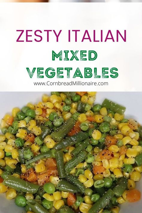 Zesty Italian Mixed Vegetables are uniquely delicious thanks to a creative splash of seasonings. Easy to make with simple ingredients. Serve as a side dish with a favorite meal or special holiday dinner. Italian Mixed Vegetables, Recipe For Mixed Vegetables, Seasoning For Mixed Vegetables, Italian Style Vegetables, Vegetable Medley Recipes Side Dishes, Mixed Vegetables Salad, Light Vegetable Side Dishes, Mixed Veggies Side Dish Frozen, Seasoned Mixed Vegetables