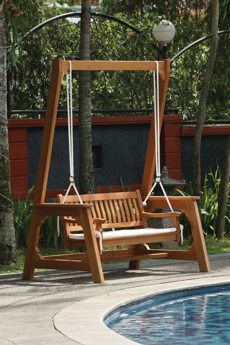 No matter how much you like your interior, you will always be drawn to spend time outside. As humans, we are drawn to nature and fresh air, so having a bac Porch Swing Plans, Garden Swing Seat, Backyard Swings, Cheap Patio, Wooden Swing, Diy Porch, Wooden Swings, Swing Chair, Rose Wreath