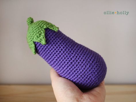 Eggplant Amigurumi, Eggplant Emoji, Pokemon Crochet, Pokemon Crochet Pattern, Crochet Ornament Patterns, Montessori Baby Toys, Crochet Fruit, Crochet Ornaments, Crochet Food