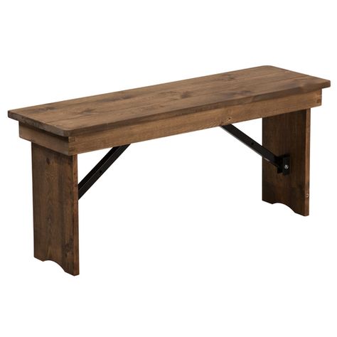 Farmhouse table bench measuring 12x40 in barn wood brown finish from Classroom Essentials Online! Call today to speak with a representative! Farm Table With Bench, Farm Bench, Farmhouse Dining Benches, Rustic Farm Table, Farm Dining Table, Farmhouse Table With Bench, Folding Bench, Wood Dining Bench, Dining Benches