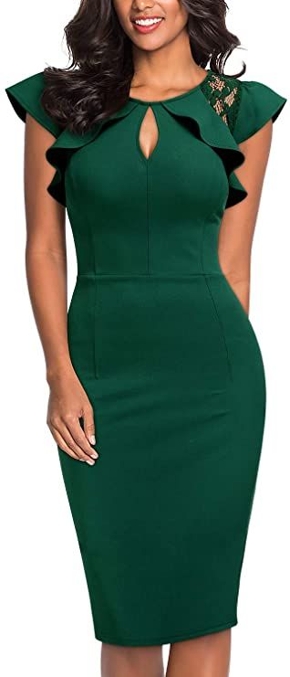 Amazon.com: Knitee Women's Vintage Ruffle Trim Lace Floral Sleeveless Cut Out Bodycon Cocktail Sheath Formal Dress: Clothing Corporate Dress, Bodycon Cocktail Dress, Gaun Fashion, Wear To Work Dress, Classy Dress Outfits, Classy Work Outfits, Fashionista Clothes, Bodycon Dress Parties, Latest African Fashion Dresses