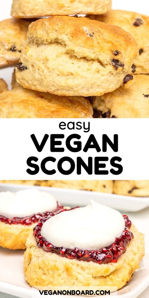 These tasty vegan scones are so easy to make. You can make a batch of this classic British teatime treat in under 30 minutes! Don't you just love a freshly baked scone? Vegan scones are one of our go to bakes when we fancy making something quick and easy, or have last minute guests. They are always a hit at bake sales and community events too. Scones Dairy Free, Scones Vegan, Vegan Afternoon Tea, Patisserie Vegan, Coconut Jam, Vegan Scones, Healthy Afternoon Snacks, Vegan Baking Recipes, Vegan Cakes