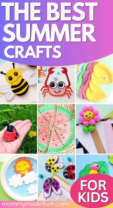 This summer whip up some of our favorite summer crafts for kids. These are easy, simple crafts perfect for kids from preschool to older kids. From hands-on DIY projects to creative crafts for preschoolers and elementary-aged children, find everything you need to keep your kids entertained and learning all summer long. Summer Preschool Crafts, Summer Arts And Crafts, Summertime Crafts, Fun Summer Crafts, Diy Summer Crafts, Summer Camp Crafts, Summer Crafts For Kids, Crafts For Kids To Make, Summer Activities For Kids