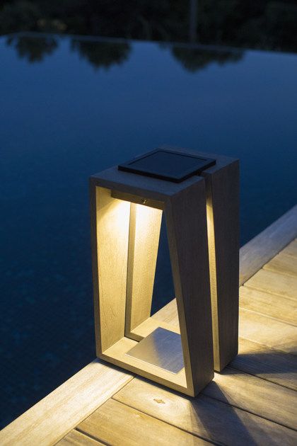 Teak lantern SKAAL | Lantern by Les jardins Modern Outdoor Spaces, Floor Lamp Styles, Outdoor Floor Lamps, Solar Lanterns, Solar Lamp, Solar Led, Outdoor Solar Lights, Outdoor Lanterns, Outdoor Solar