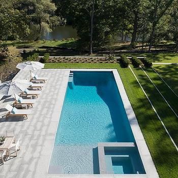 Rectangular Pool With Corner Spa Design Ideas Piscina Rectangular, Pool Paving, Rectangle Pool, Pools Backyard Inground, Pool Landscape Design, Pool Lounger, Small Pool Design, Rectangular Pool, Luxury Pools