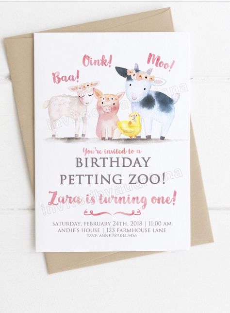 First Birthday Petting Zoo Theme, Petting Zoo First Birthday Party, Farm Animal Birthday Party Invitations, Petting Zoo Birthday Party Invitations, Petting Zoo Invitations, Farm Animals Birthday Party Invitations, Petting Zoo Birthday Party, Petting Zoo Birthday, Simple First Birthday