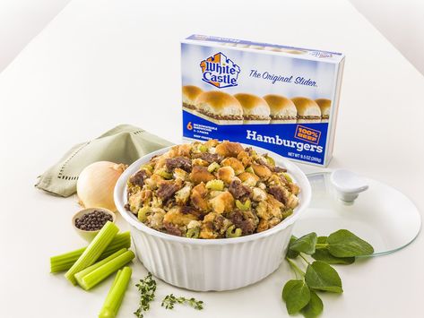 White Castle Stuffing, Savory Stuffing Recipes, Vegetarian Stuffing Recipe, Traditional Stuffing Recipe, Vegetarian Stuffing, Turkey Stuffing Recipes, Stuffing Recipes For Thanksgiving, Impossible Burger, Turkey Stuffing