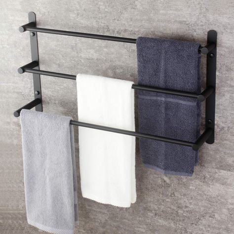 AmazonSmile: KOKOSIRI Bath Towel Bars Matte Black Bathroom 3-Tiers Ladder Towel Rails Wall Mounted Towels Shelves Rack Stainless Steel, B5002BK: Kitchen & Dining Modern Bathroom Towel Rack Ideas, Towel Bars In Bathroom Ideas, Towel Bars In Bathroom, Bathroom Towel Rack Ideas, Vogue Decor, Matte Black Bathroom Accessories, Shelves Rack, Black Towel Bar, Towel Hangers For Bathroom