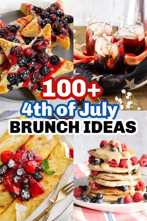 It's time to start planning your Fourth of July brunch! These recipes are so good, you'll be glad you made them ahead of time. From patriotic pancakes to red, white and blue fruit salad, we've got everything you need to make your Independence Day celebration memorable. Happy cooking! Fourth Of July Pancakes, Patriotic Breakfast 4th Of July, Fourth Of July Food Breakfast, Red White And Blue Brunch, Red White Blue Breakfast, Memorial Day Brunch Ideas, Red White And Blue Breakfast Ideas, Red White And Blue Themed Food, 4th Of July Brunch Food