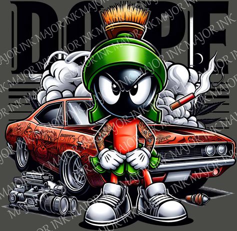 Thug Cartoon Characters, Marvin The Martian Tattoo, Aztec Pictures, Flintstone Cartoon, Jade Emperor, Marvin Martian, Cartoon Car Drawing, Old Cartoon Characters, Cartoon Character Tattoos