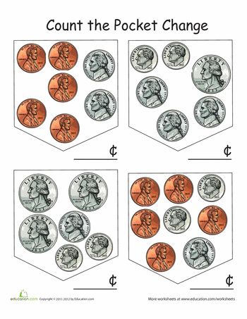 Worksheets: Count the Pocket Change Kindergarten Money Worksheets, Counting Coins Worksheet, Money Kindergarten, Third Grade Worksheets, Adding Money, Teaching Math Strategies, 2nd Grade Activities, Teaching Money, Counting Coins