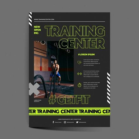 Training center poster template Free Vec... | Free Vector #Freepik #freevector #poster #templates #sports #fitness Sport Flyer Design, Sport Flyer, Event Poster Template, Instagram Stories Template, Cycle Training, Fitness Flyer, Class Poster, Poster Template Free, Cycling Posters