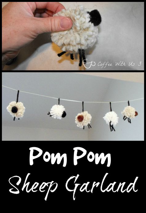 Celebrate the Year of the Sheep with this fun pompom garland by @coffeewithus3 Sheep Diy Decor, Sheep Baby Shower Ideas, Pom Pom Crafts For Adults, Sheep Garland, Pompom Sheep, Pom Pom Sheep, Knitting Corner, Nativity Tree, Sheep Crafts