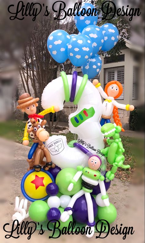 #buzzlightyear #thisisthree #sanantoniotexas #party #toystory #motivation #imagination #birthdayballoons #balloonscultpure #kids #cityofsanantonio #toys #favorite #laugh #love #SA #bekind #celebrations #balloonbouquet #texas #lillysballoondesign #balloondecorations #cake #sanantonio #smiles #sanantonioliving #cartoons #inspire #art #inspirationphoto Toy Story Balloon Decorations, Toy Story Balloon Bouquet, Toy Story Balloons, Jesse Toy Story, Buzz Lightyear Birthday Party, Buzz Lightyear Birthday, Disney Balloons, Balloon Garland Diy, Toy Story Theme