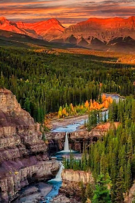 Beautiful Canada | Crescent Falls is a series of two waterfalls located on the Bighorn River in the Bighorn River Canyon in west-central Alberta, Canada | Facebook River Canyon, Mountain Photos, Mountain River, Long Island Ny, American Travel, Beautiful Waterfalls, Autumn Landscape, Saltwater Fishing, Alberta Canada