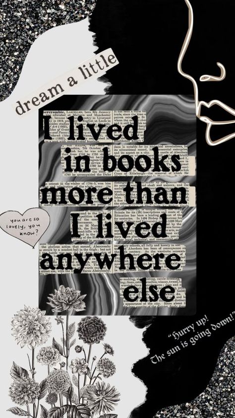 Book Wallpaper Aesthetic Black, Reading Aesthetic Black And White, Black Aesthetic Wallpaper Books, Reader Wallpaper Aesthetic, Black And White Collage Wallpaper, Black Journal Aesthetic, Book Aesthetic Wallpaper, Black And White Books, Retro Wallpaper Iphone