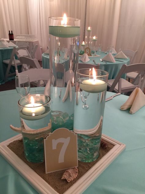 Elegant Beach Party Decorations, Beach Theme Quinceanera, Beach Centerpiece Wedding, Beach Wedding Centerpiece Ideas, Beach Reception Centerpieces, Beach Theme Centerpieces, Beach Theme Wedding Favors, Beach Centerpieces, Beach Wedding Aisles