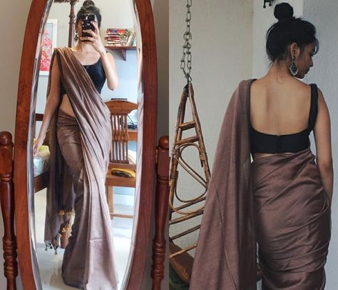 Low Back Saree Blouse, Everyday Saree Simple, Simple And Elegant Saree Look, Simple Sarees For Farewell, Simple Saree Look, Saree Styles For Farewell, Sarees Modern, Keep Me Stylish, Sarees For Girls