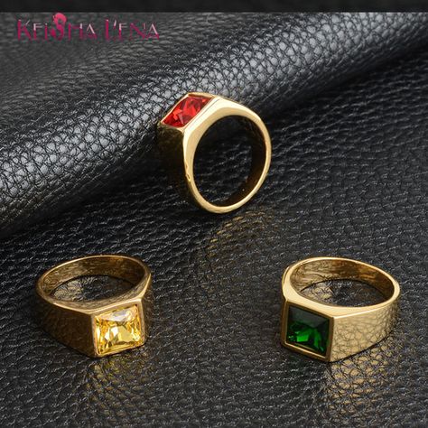 2024 Multi-color Square Zircon Stone Rings Simple Stainless Steel Rings For Man Wedding Bands Unisex Black Couple Rings, Black Couple, Gold Rings Stackable, Classic Engagement, Square Ring, Square Stone, Square Rings, Rings Cool, Stackable Ring