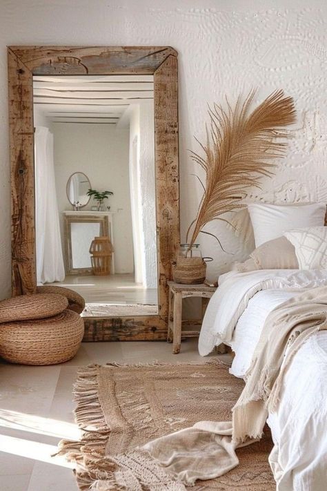 Boho Bedroom Mirror, Coastal Chic Bedroom, Bedroom Mirror Ideas, Chic Bedroom Ideas, Bali Bedroom, Bohemian Bedroom Ideas, Chic Bedrooms, Boho Bedroom Design, Boho Chique