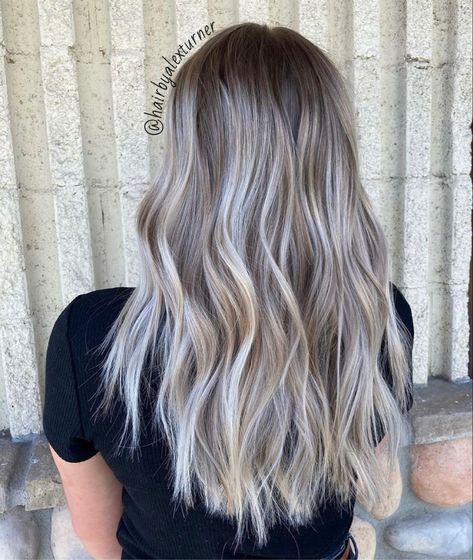 Smoky Ash Blonde Hair, Ashy Dimensional Blonde, Ash Blonde Foils, Ashy Blonde Balayage Dark Roots, Icy Blonde Balayage Brunettes, Dark Ashy Blonde Hair, Ash Brown Lowlights, Ashy Bronde Balayage, Dimension Blonde