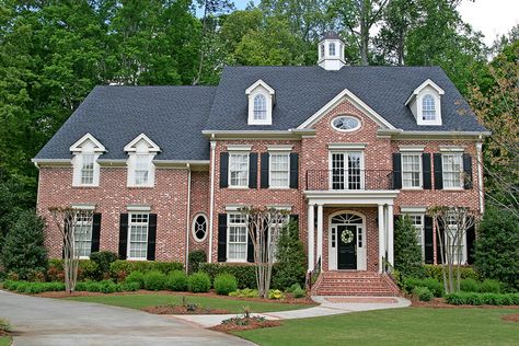 brick two story | Flickr - Photo Sharing! Brick Colonial House Exterior, 2 Story Brick House, Layered Landscaping, Red Brick Colonial, Brick Colonial House, Colonial House Exterior, Traditional Brick Home, Brick House Plans, Exterior Updates