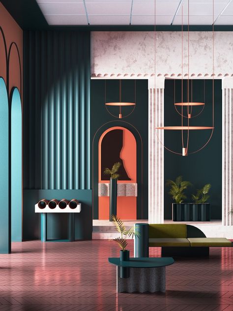 10 Reasons to Love "Living Coral" - Pantone's 2019 Colour of the Year - Colour Sense Arte Art Deco, Contemporary Lighting Design, Art Deco Interior Design, Memphis Design, Modern Restaurant, Design Hotel, Restaurant Interior Design, Contemporary Interior Design, Interior Deco