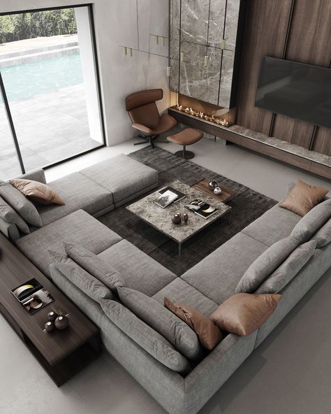 Private residence in Texas on Behance Luxury Sofa Living Room, Sofa Layout, Modern Sofa Living Room, Sala Grande, Modern Sofa Designs, Living Room Sofa Set, التصميم الخارجي للمنزل, Living Room Sofa Design, Living Room Design Decor