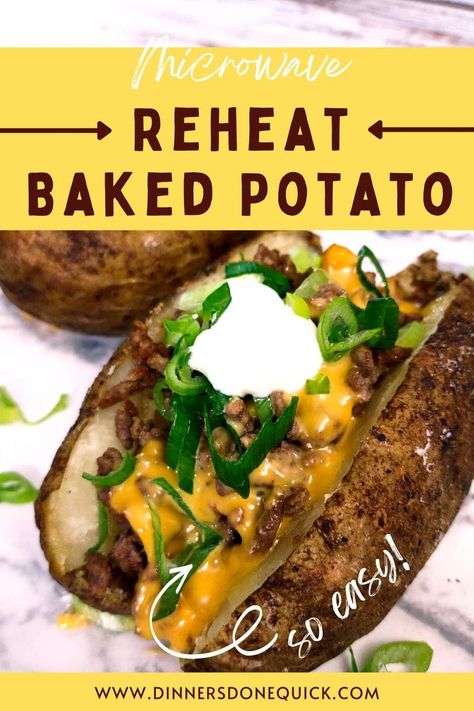 Turn last night's side dish into a tasty snack by learning how to reheat a baked potato in the microwave. It's easy and you can even change up the toppings and flavor profile! #dinnersdonequick #bakedpotato #reheatbakedpotato #microwavecooking #bakedpotatoideas Reheat Baked Potato, Baked Potato Microwave, Cooking Baked Potatoes, Potatoes In Microwave, Hearty Casseroles, Fall Dinner Recipes, Delicious Lunch, Microwave Cooking, Food Info