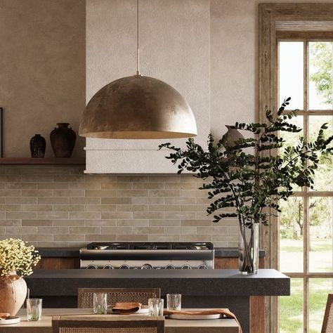 Bedrosians Tile and Stone on Instagram: "Welcome to the heart of the home - a modern rustic kitchen that blends brick backsplash and floors with contemporary design. It's where chic meets comfort, perfect for whipping up your favorite meals. Backsplash: Montana 2.25 x 10 in Flathead Floor Tile: Montana 5 x 10 in Bitterroot Countertop: Absolute Black Granite, Polished #RusticKitchen #BrickBacksplash #HomeSweetHome" Absolute Black Granite Countertops, Modern Rustic Kitchen, Stone Backsplash Kitchen, Bedrosians Tile, Absolute Black Granite, Earthy Home Decor, Brick Kitchen, Brick Backsplash, Stone Backsplash