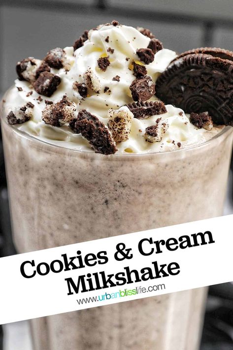 You only need 3 ingredients to make this easy Cookies and Cream Milkshake recipe! Instructions for making it in a Ninja Creami or blender are included. It's the perfect sweet treat! Recipe at UrbanBlissLife.com. Thick Oreo Milkshake Recipe, Milkshake Recipe Without Ice Cream, Feta Honey, Greek Pastry, Oreos Cookies, Oreo Milkshake Recipe, Cookies And Cream Milkshake, Cookie Milkshake, Ninja Ice Cream Recipe