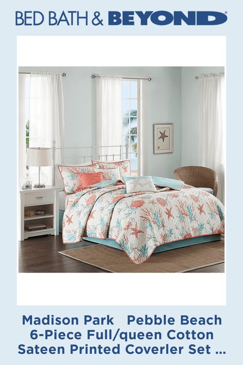 Coral Bedding, Beach Themed Bedroom, Solid Bed, Cotton Comforter Set, Coastal Bedding, Bed Comforter Sets, King Duvet Cover Sets, Cotton Comforters, Print Comforter