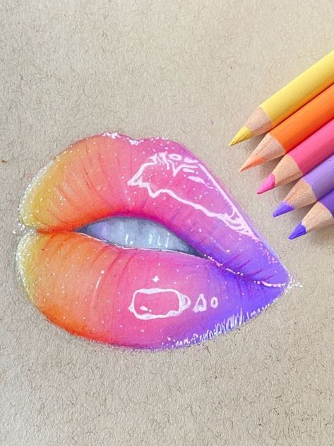 Lip Drawing Ideas, Prisma Color Drawings, Drawing Ideas Colored Pencil, Realistic Lips, Adjectives Grammar, Colored Pencil Artwork Ideas, Relatable Illustrations, Lip Artwork, Colored Pencil Art Projects