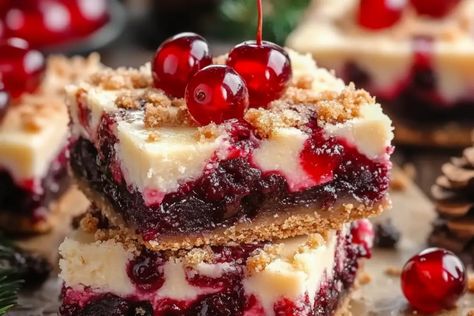 Christmas Cherry Cheesecake Bars - recipestasteful Cherry Cream Cheese Bars Recipe, Cheesecake With Cherries, Cherry Dream Squares, Cherry Cheesecake Bars Recipes, Cheesecake Bars Christmas, Christmas Cherry Cheesecake Bars, Christmas Cherry Bars, Carnation Milk Recipes, Cherry Cheesecake Bars