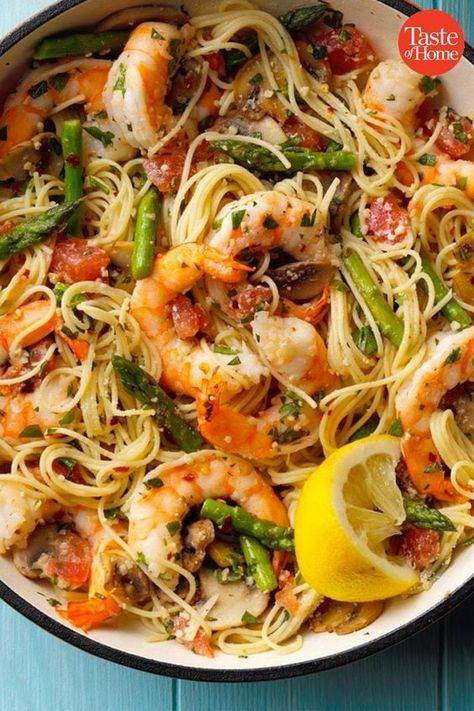 Asparagus ‘n’ Shrimp with Angel Hair Angel Hair Recipes, Shrimp Asparagus Pasta, Shrimp Asparagus, Pasta With Shrimp, Asparagus Pasta, Shrimp And Asparagus, Angel Hair Pasta, Beef Bourguignon, Shrimp Recipes Easy