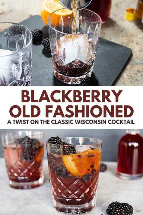 Blackberry Old Fashioned Recipe (with Brandy) - Very Obsessed Blackberry Brandy Old Fashion, Drinks With Brandy Recipes, Blackberry Old Fashioned, Blackberry Old Fashioned Cocktail, Speakeasy Drinks, Old Fashion Recipe, Blackberry Simple Syrup, Old Fashion Drink Recipe, Blackberry Brandy