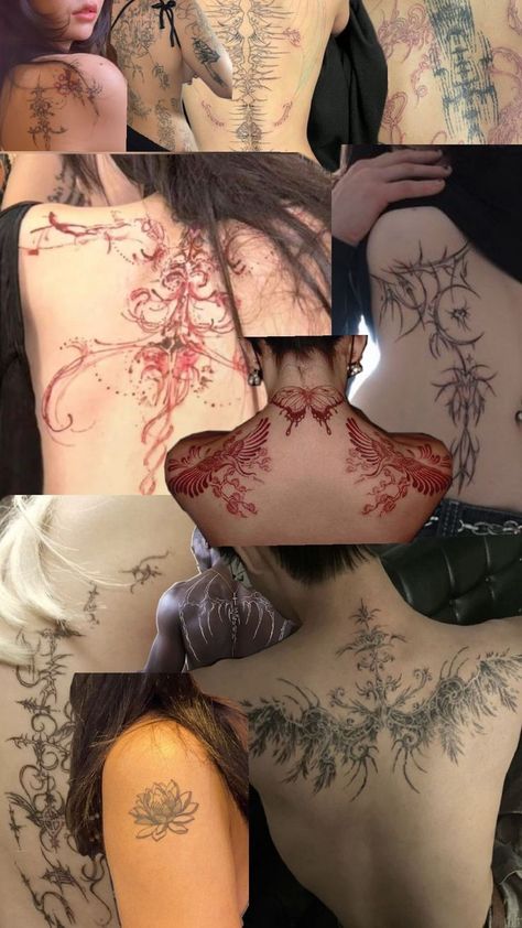 Large Torso Tattoo, Horror Back Tattoo Women, Victorian Back Tattoo, Large Collar Bone Tattoo, Epic Back Tattoos, Back Mural Tattoos, Full Arm Tattoo Women, Good Tattoo Placement For Women, Female Upper Back Tattoos